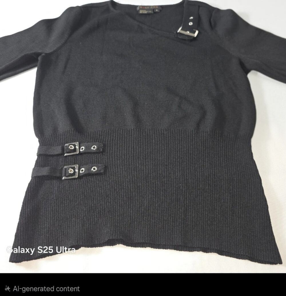 Ruby Cho Womans Black Top With Buckle‎ Accents S Goth Whimsygoth Rock Goth